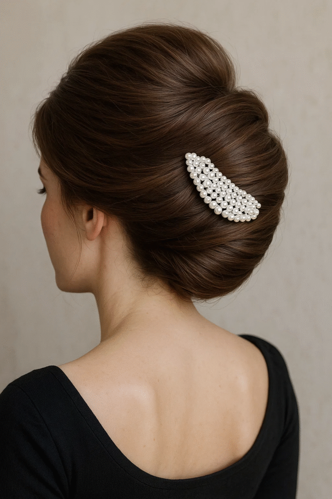 Asymmetrical French twist hairstyle for brides

