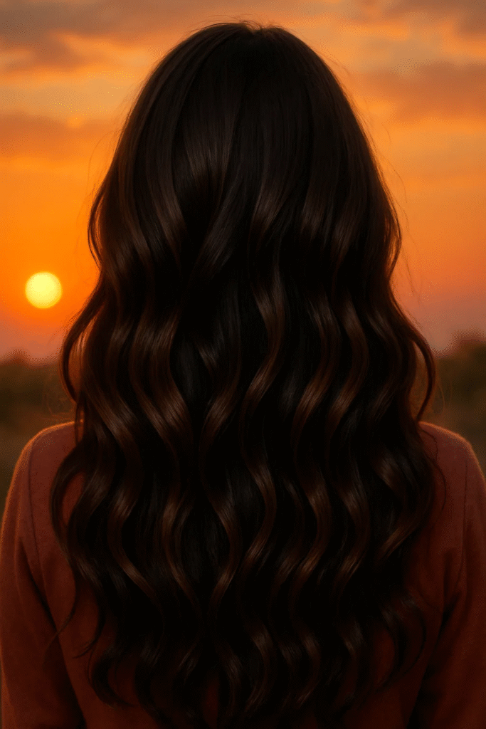Long brunette waves with chocolate brown base