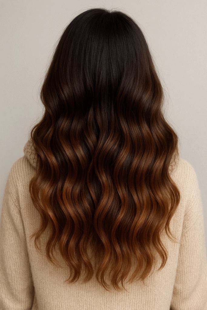 Subtle ombre dark chocolate to brown hairstyle
