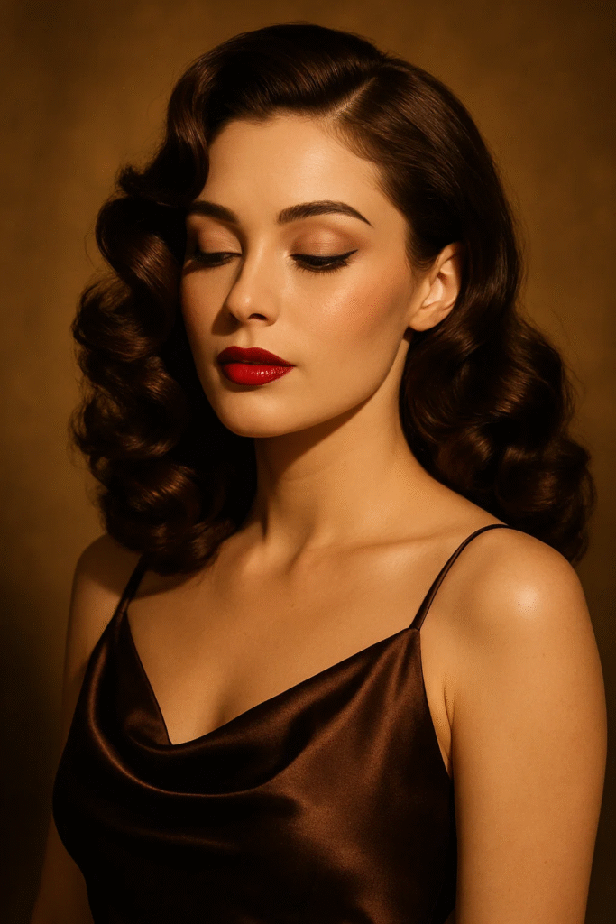 Dark chocolate Hollywood curls vintage style