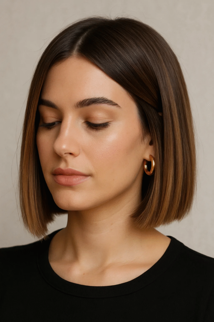  Honey brown balayage on shoulder-length bob
