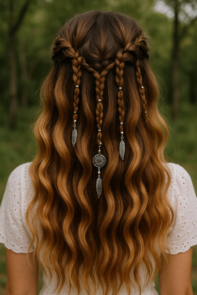 Honey brown balayage hair with boho braids