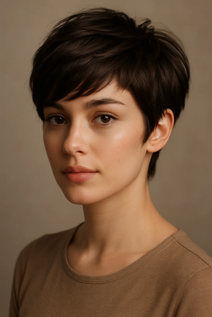 Dark chocolate brown pixie cut idea