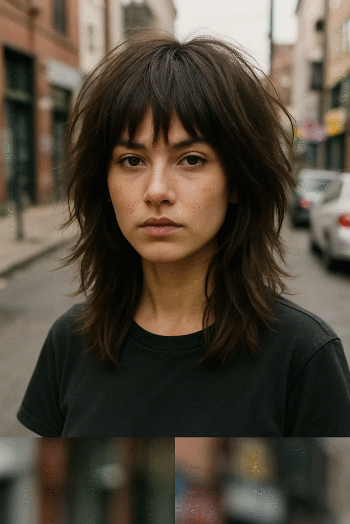 Textured chocolate brown shag haircut