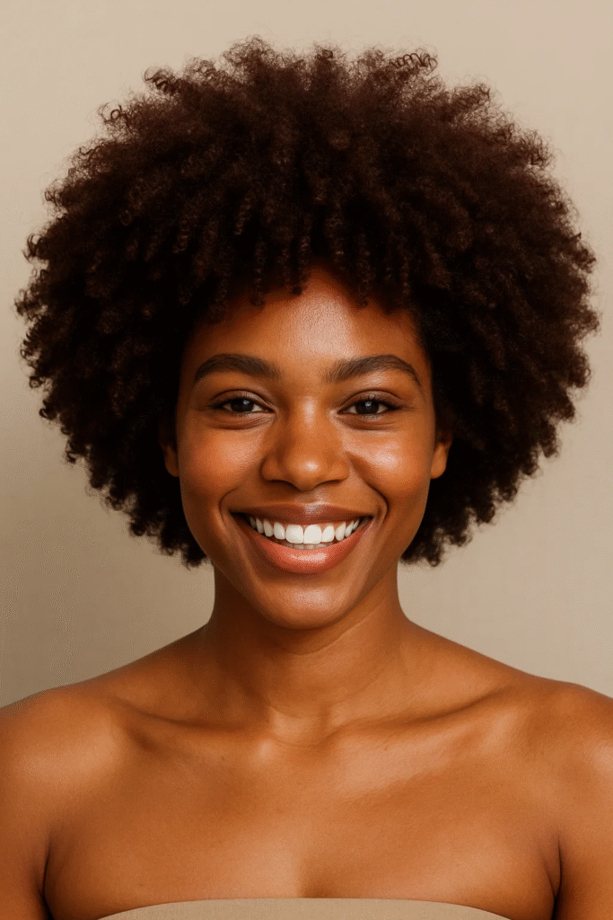 Dark chocolate brown afro-textured hair