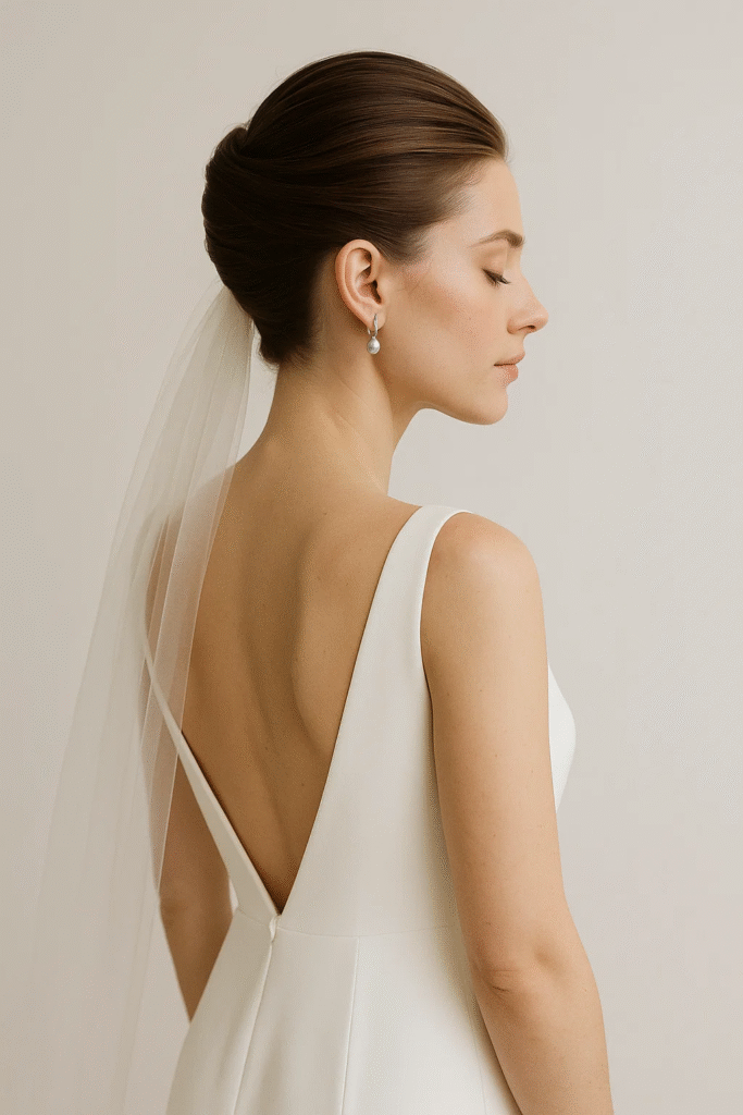 Sleek and modern minimalist French twist wedding hair


