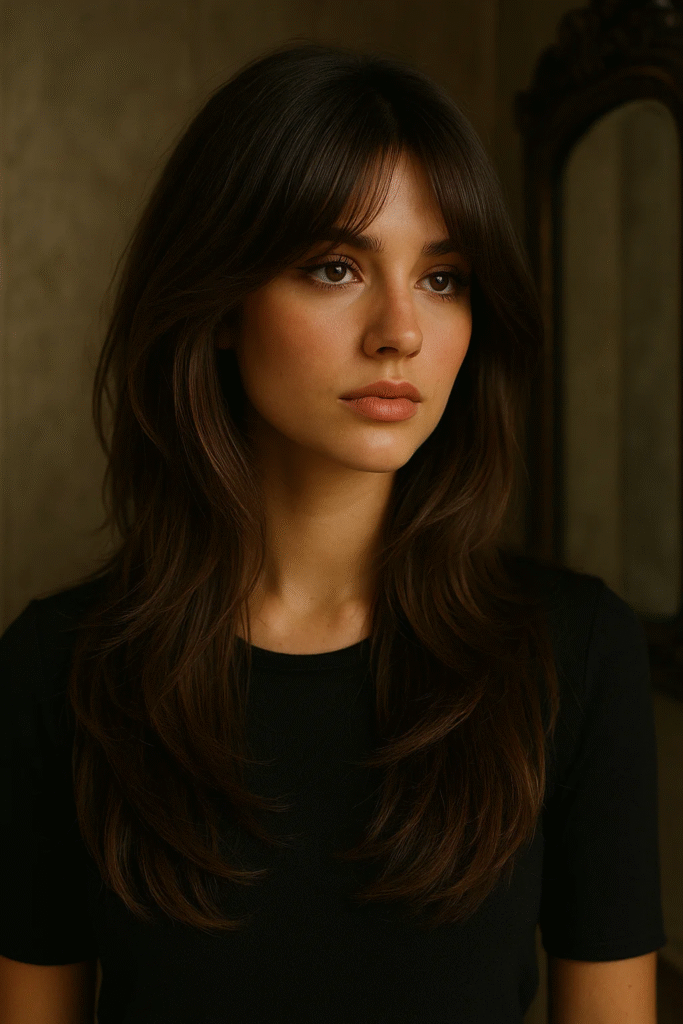 Refreshing haircut with long layers and curtain bangs in 2025