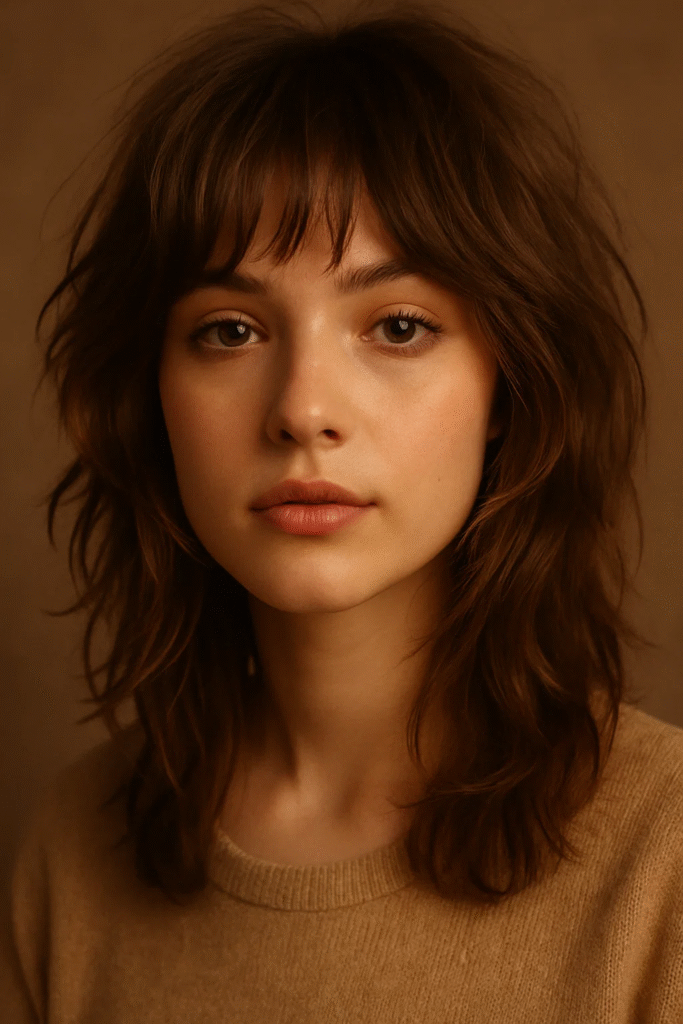 Long shag haircut with wispy bangs — refreshing 2025 style