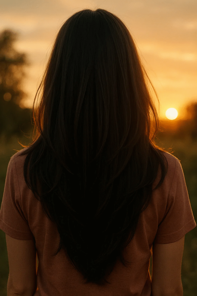 Soft V-cut with long layers – a 2025 haircut trend