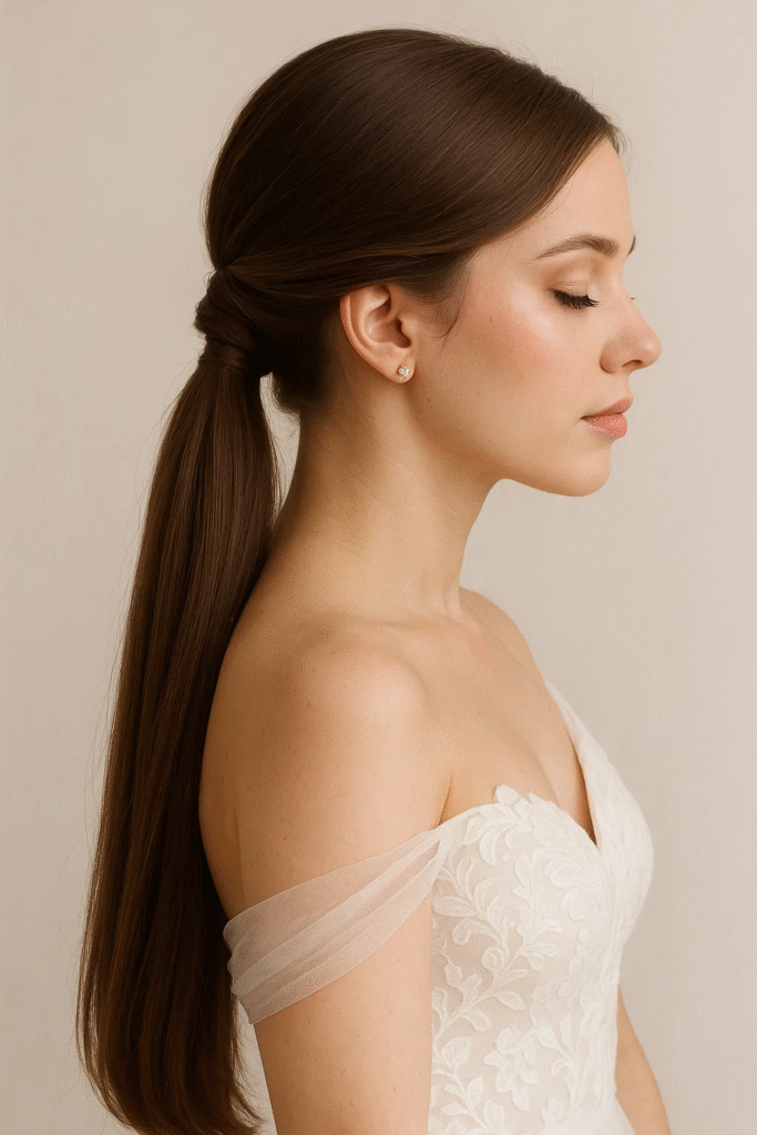 Twisted low ponytail — perfect to rock among the 9 long straight hairstyles at any wedding

