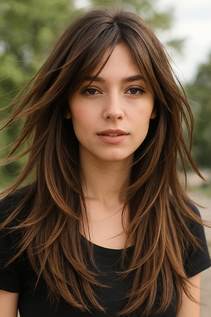 Long layered straight hair — movement-rich style for dynamic looks