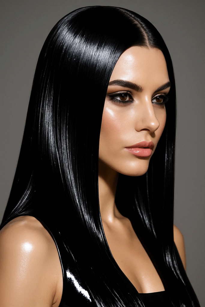 Glass hair — polished straight hairstyle with high shine