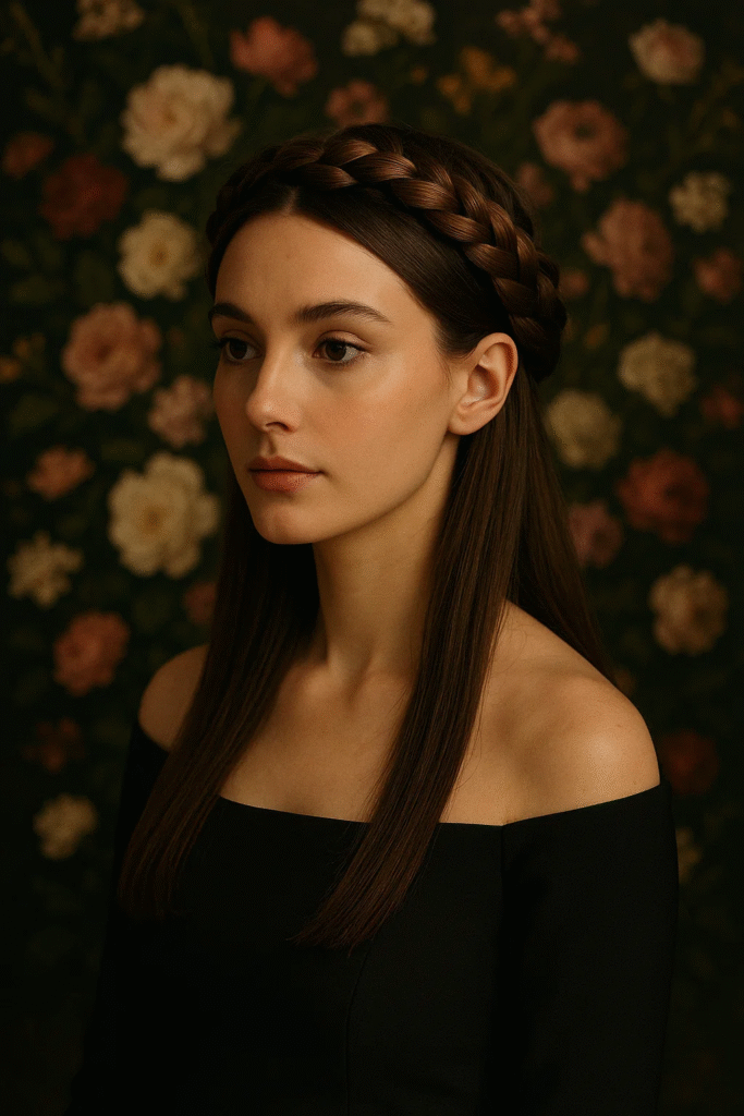 Braided crown — romantic twist among the 9 straight hair styles for dynamic looks

