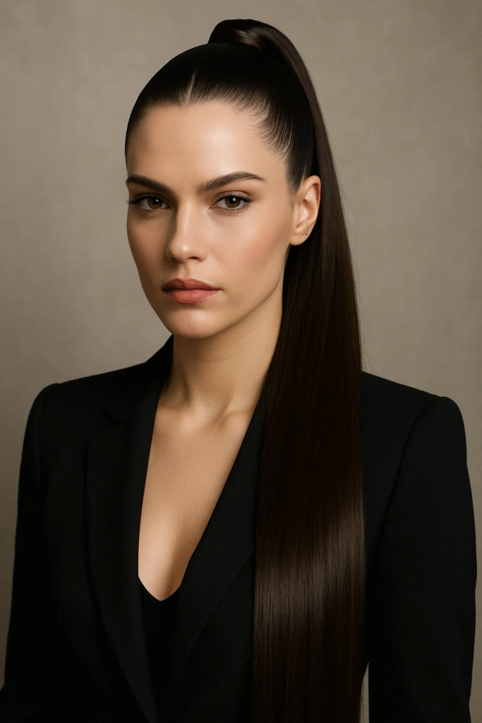 Sleek high ponytail — one of the 9 straight hair styles for dynamic looks

