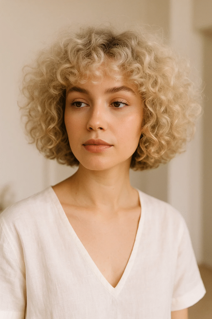 Cloud curls hairstyle on short hair with airy texture and playful movement