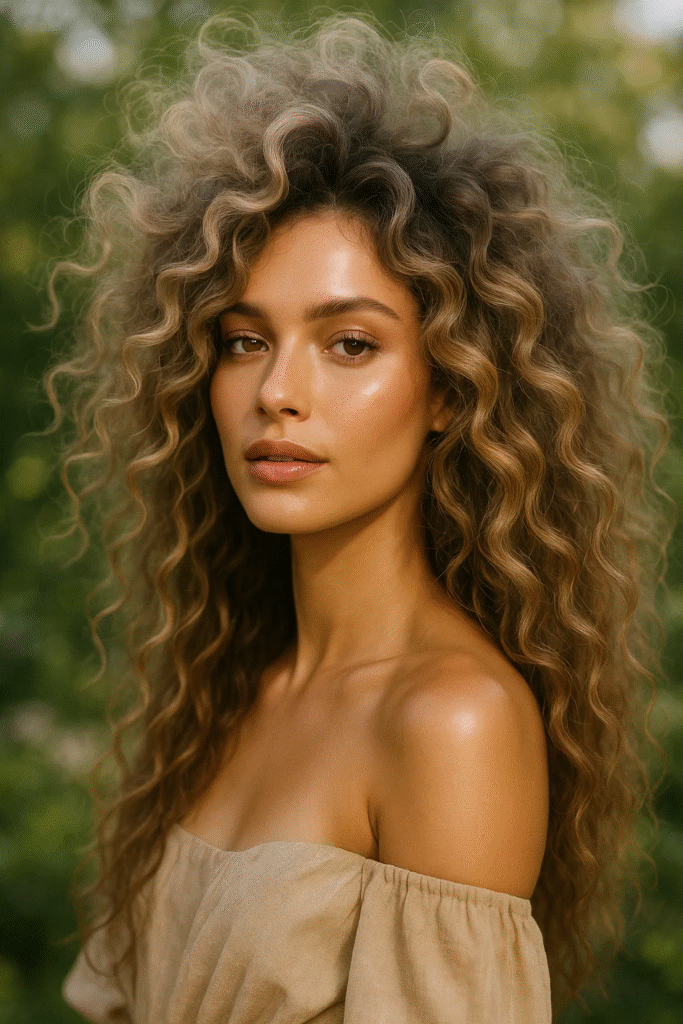 Woman showcasing the trending cloud curls hairstyle with dramatic airy waves in 2025

