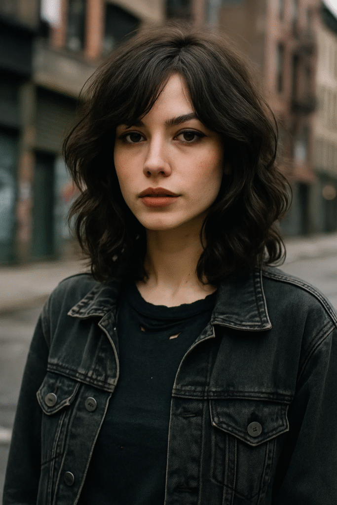 Butterfly haircut on wavy hair with layered shag styling

