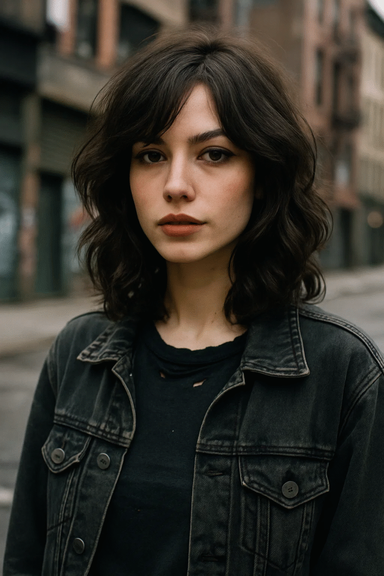 Butterfly haircut on wavy hair with layered shag styling