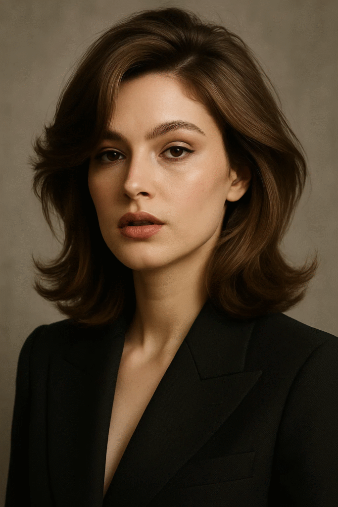 Short butterfly hairstyle with voluminous face-framing layers