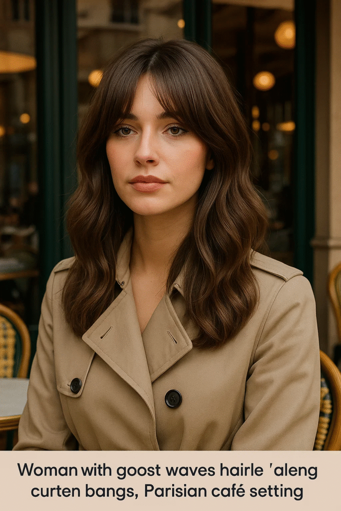 Ghost waves hair style with bangs for a soft Parisian-inspired look