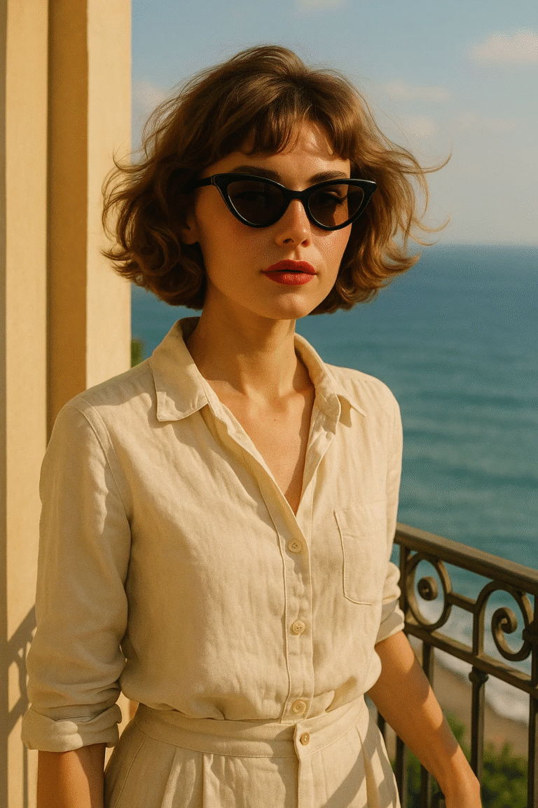 Riviera Bob Haircut styled with French coastal glamour inspiration