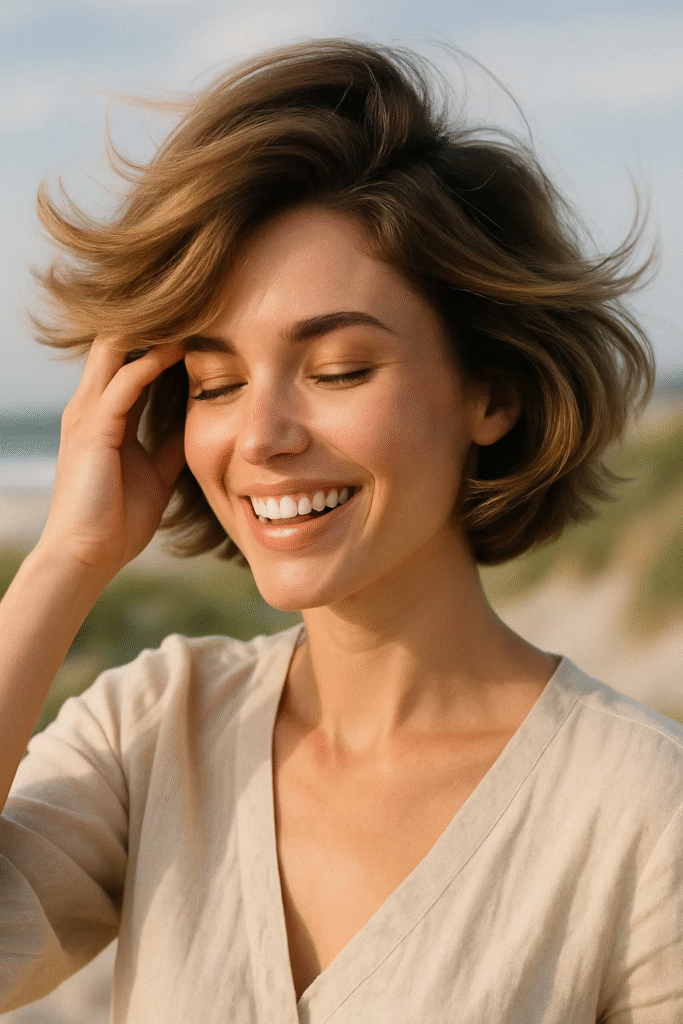 Riviera Bob Haircut styled with natural volume and movement