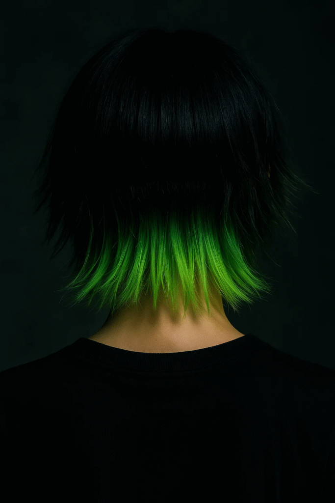 Jellyfish haircut look with bold two-tone hair color design
