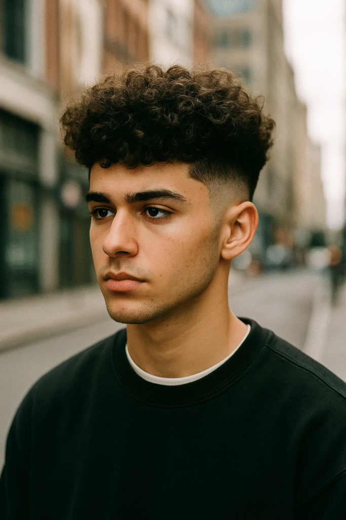 Broccoli Haircut Tutorial featuring Gen-Z perm-inspired curls with faded sides