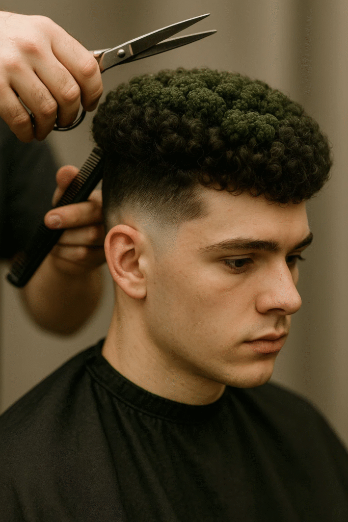 Broccoli Haircut Tutorial showing base cut and fade shaping process
