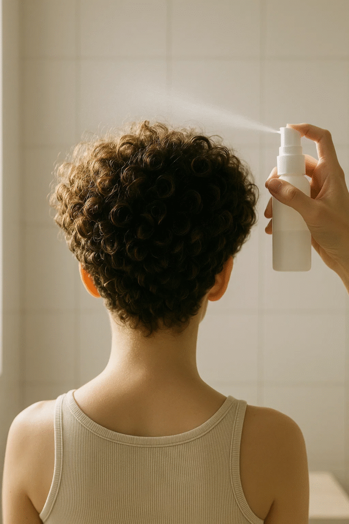 Broccoli Haircut Tutorial using mousse and spray to lock in curl texture