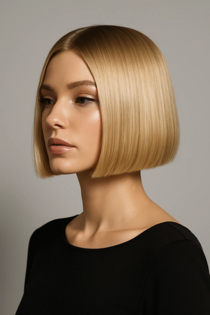 Glossy Champagne Blonde Bob hairstyle