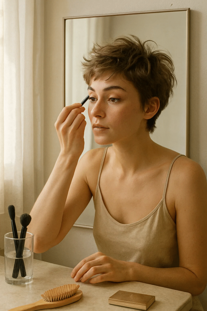 Low-maintenance pixie cut styled with ease and elegance

