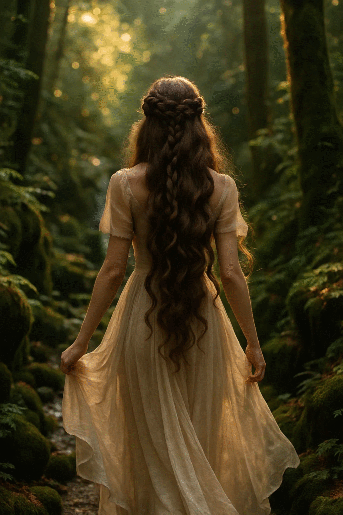Waterfall castlecore braids cascading into loose fairytale waves