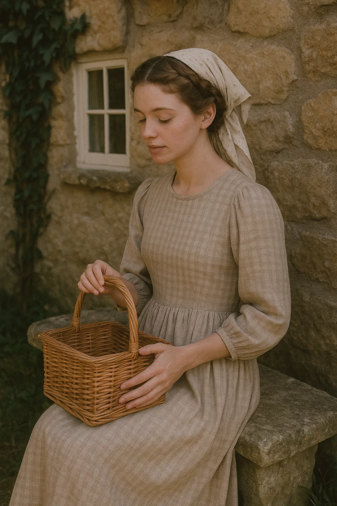 Milkmaid castlecore braids with linen scarf for pastoral style

