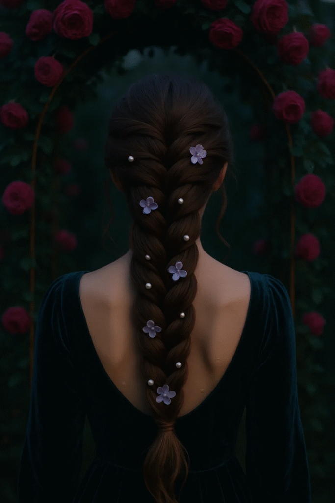 Infinity castlecore braids adorned with floral hair pins