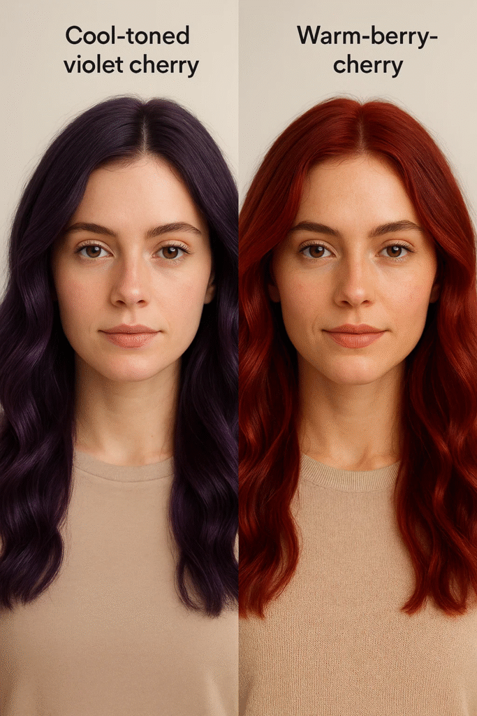 Cool and warm tone variations of cherry‑coded hair color

