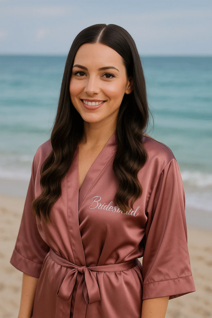 Sleek top with beachy bottom half up bridesmaid hair