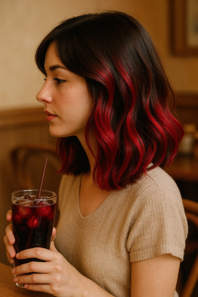 Cherry cola balayage in a rich cherry‑coded hairstyle
