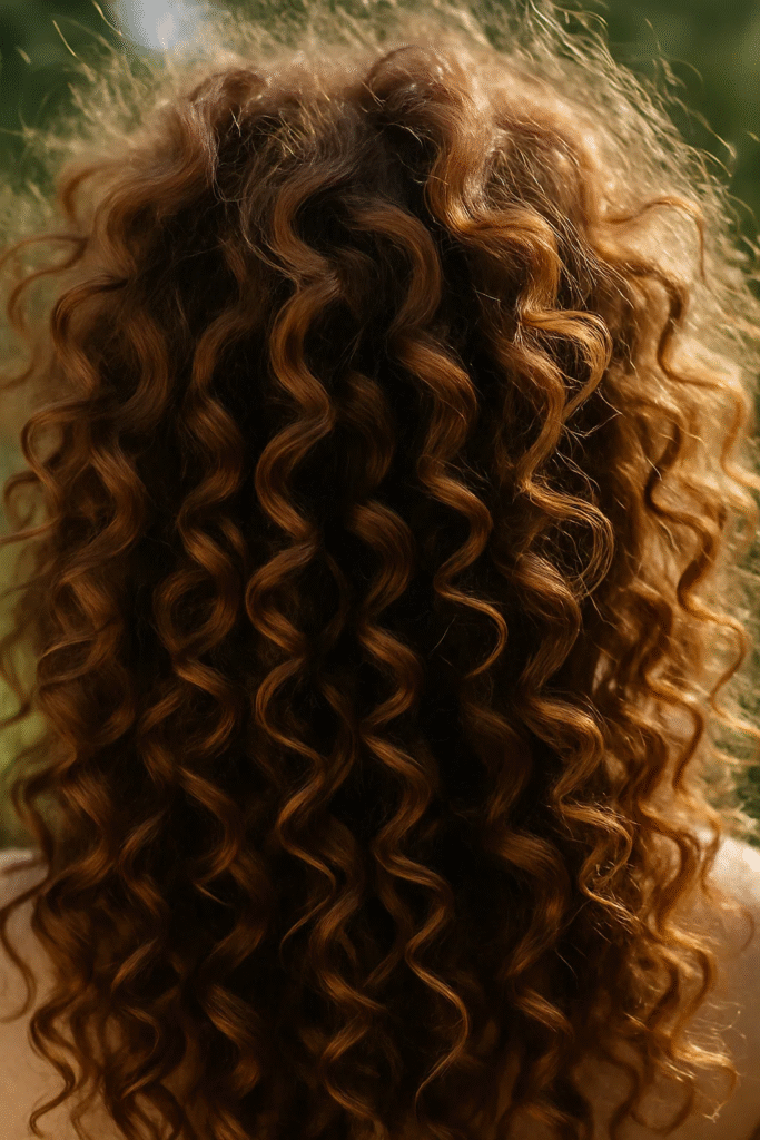 Natural frizz texture in healthy cloud curls outdoors

