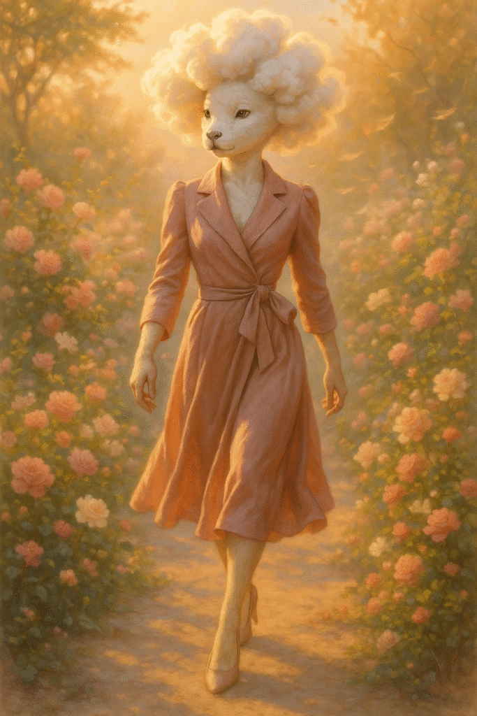 Cloud curls styled in a halo puff with frizz detail

