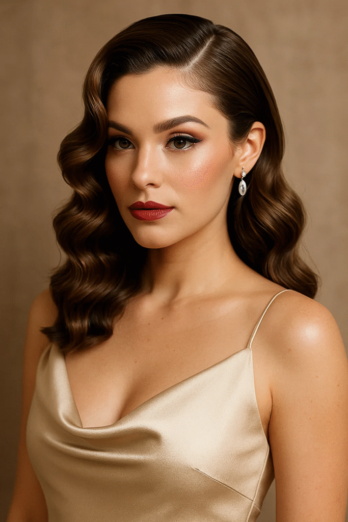 Hollywood waves half up hairstyle for bridesmaids