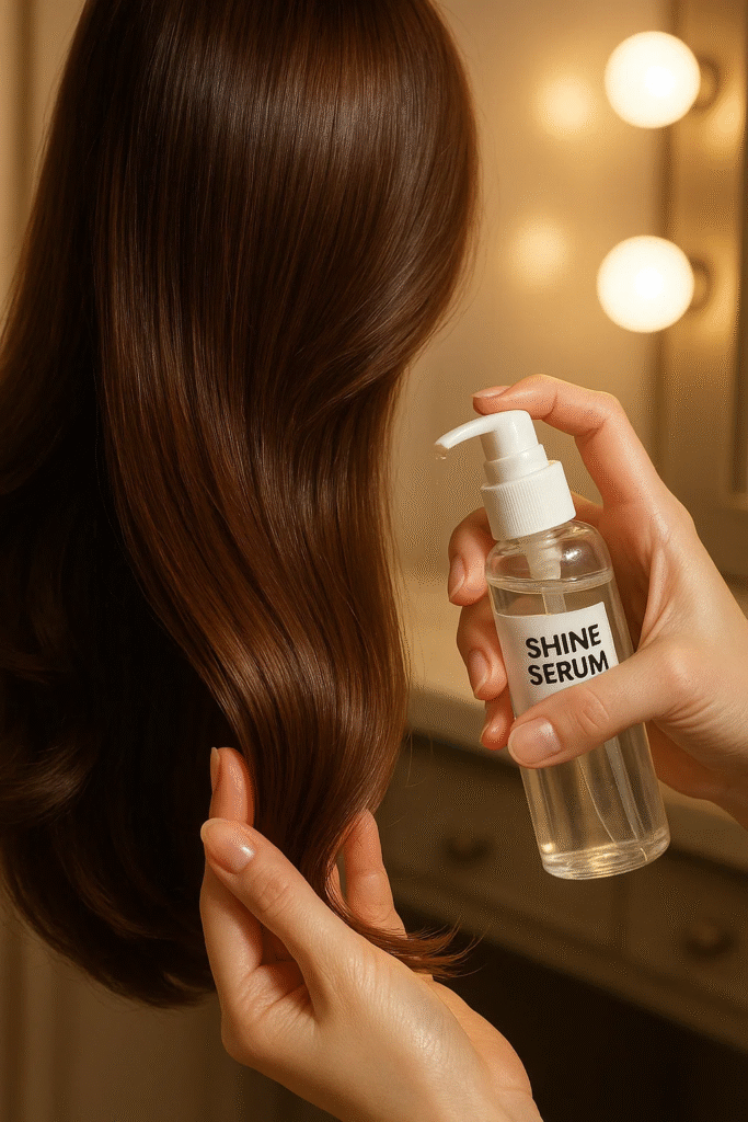 Finishing supermodel blowout with shine serum at home