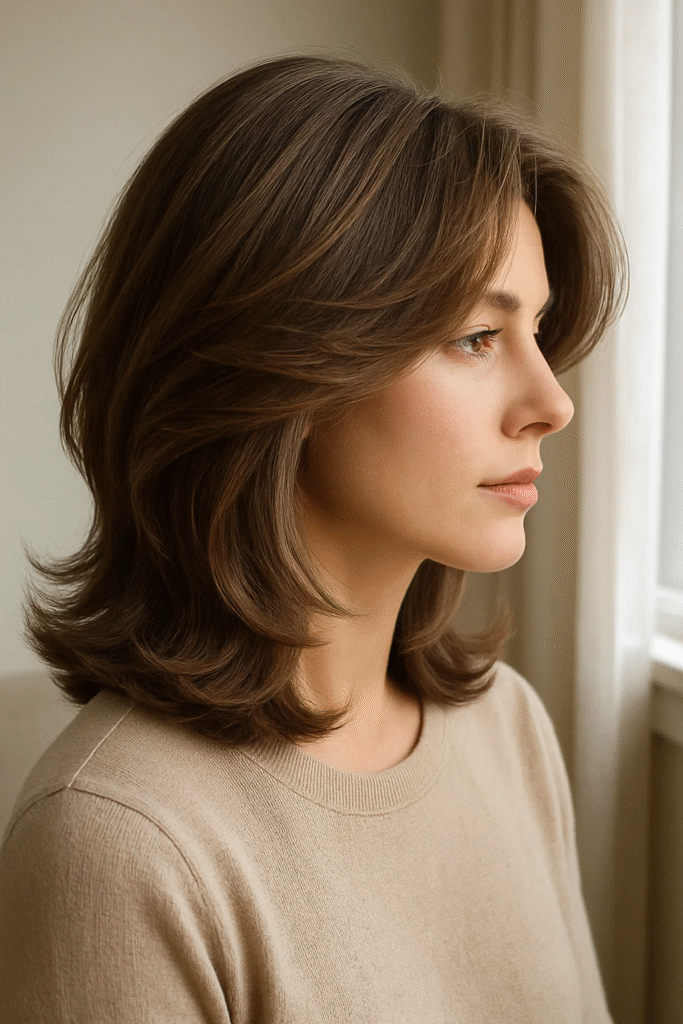 Classic blowout for Rachel haircut revival with flipped layers