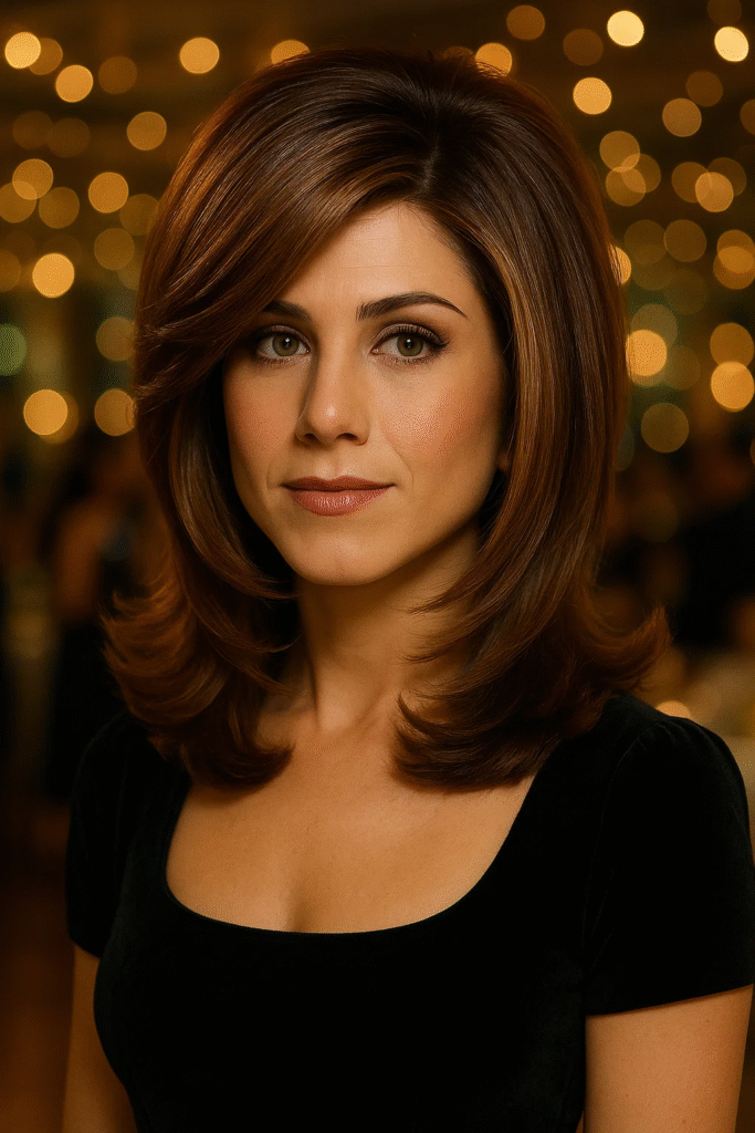 Side part style for Rachel haircut revival with volume
