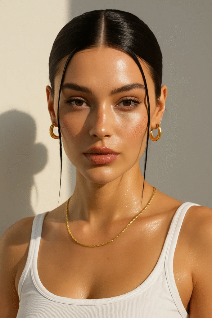 Face Framing Updos with straight tendrils and clean girl aesthetic.