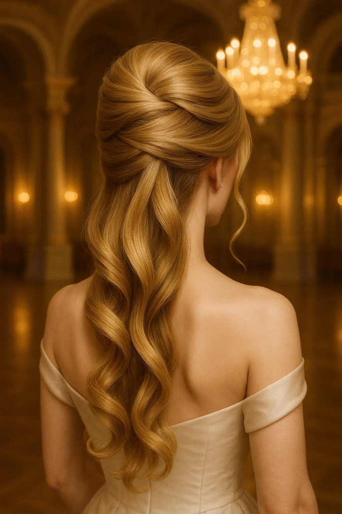 French twist inspired half up bridesmaid hairstyle