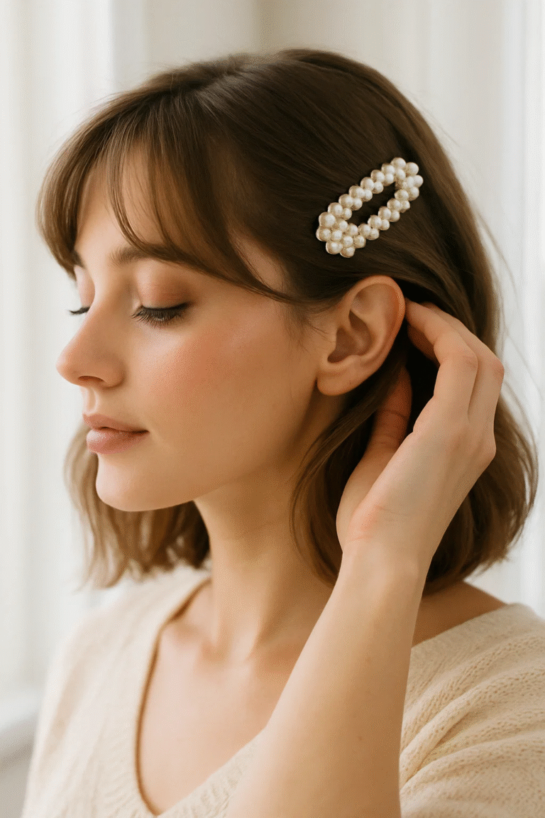 Trompe l’Oeil Bangs gently tucked for a seamless illusion fringe.