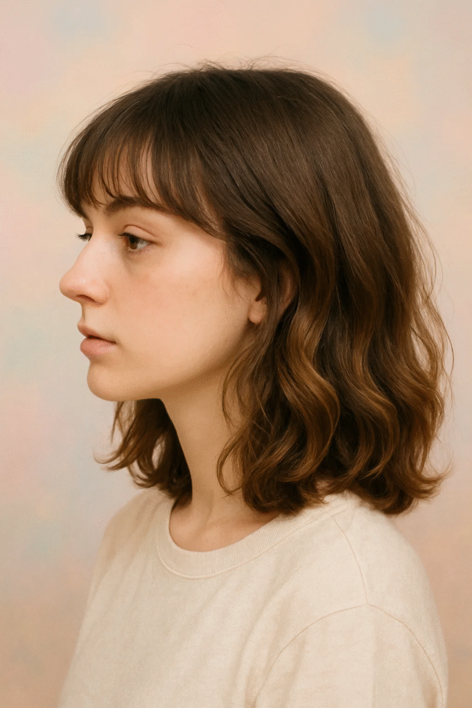Shoulder Length Curls and Bangs