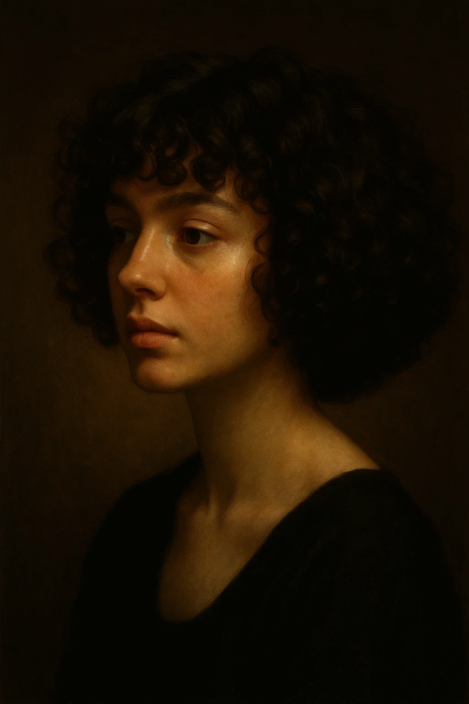 Shoulder length curly bob with short bangs