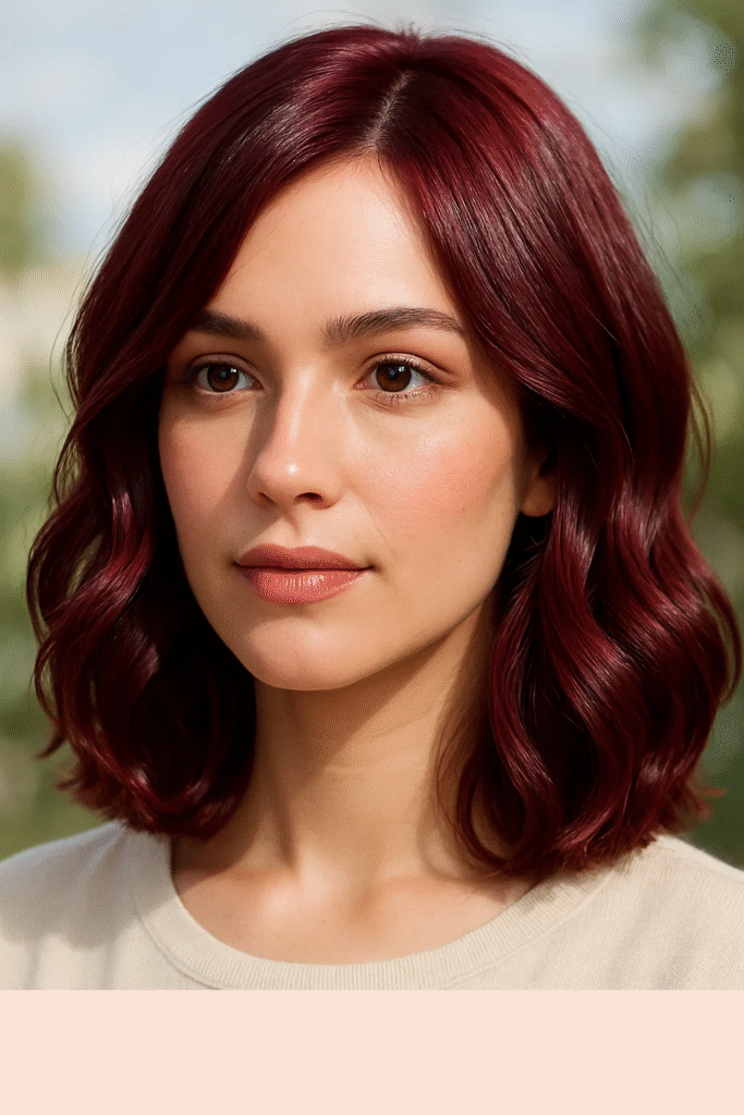 Brown hair with cherry wine gloss and soft curls